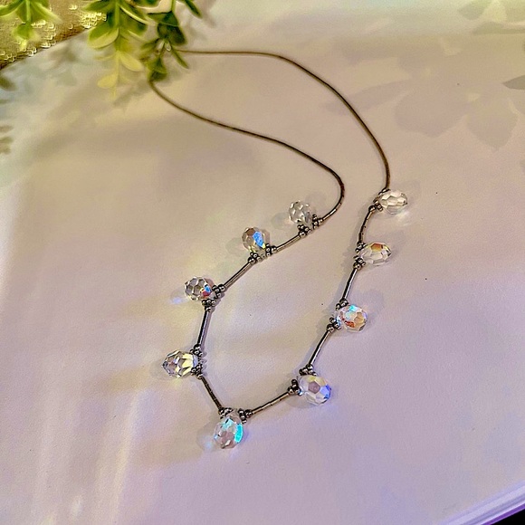 Vintage Handmade Aurora Borealis Crystal Sterling Beaded Necklace - Picture 5 of 12